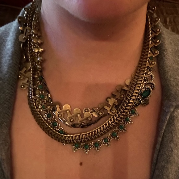 Ann Taylor Gold Statement Necklace with Teal Accents - Picture 4 of 4